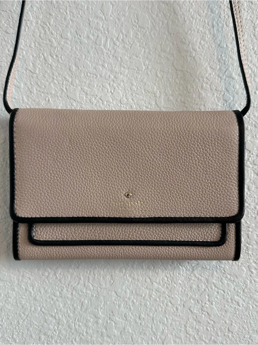 kate spade Pebbled Taupe Crossbody with Black Trim